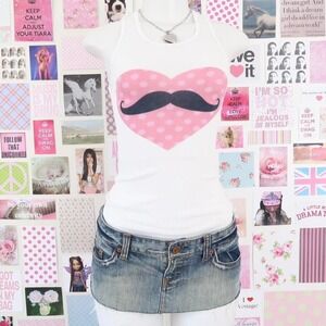 2010s mustache heart graphic tank top ribbed size S/M